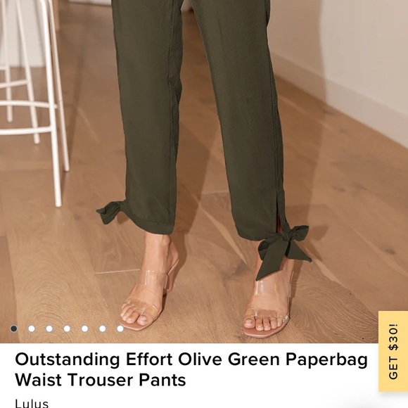NWOT Olive Green Paper Bag Trousers - Picture 2 of 2